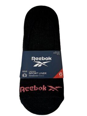 Ladies Sport Liner Reebok No Show Black 4-10 6 Pack